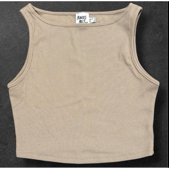 Princess Polly Tops - Princess Polly Ribbed Crop Tank Top Beige Size 4 AU 8 EU 36 Y2K Basic Repaired